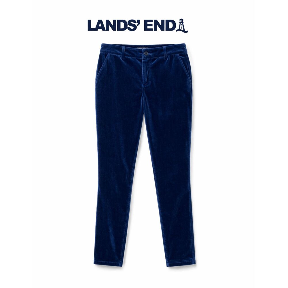 Lands’ End Blue Velour Slim-Fit Pants Soft Elevated Casual Style Sz 16